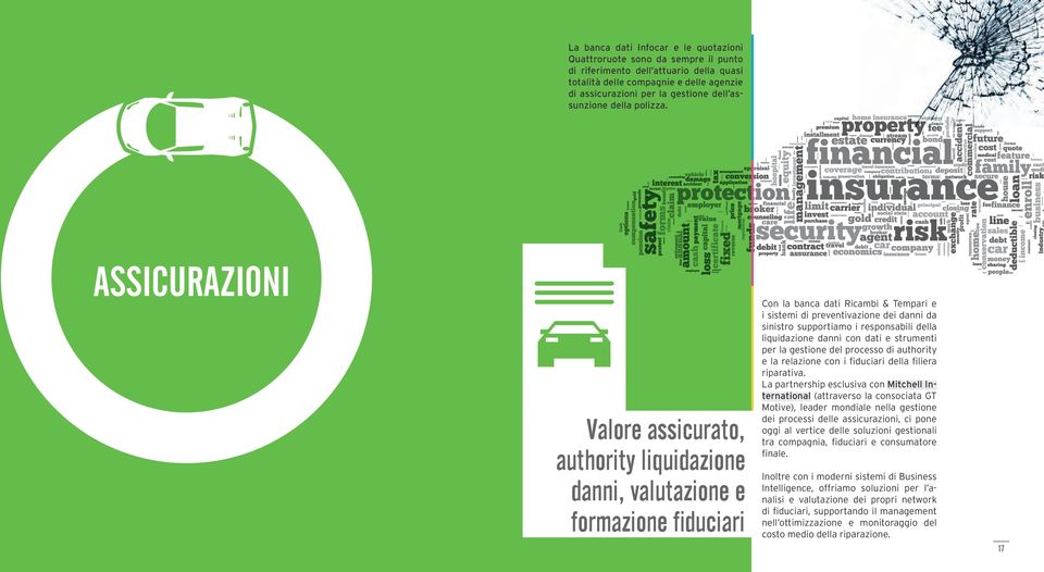 ASSICURAZIONI Valore assicurato, authority liquidazione danni, valutazione e formazione fiduciari Con la banca dati Ricambi & Tempari e i sistemi di preventivazione dei danni da sinistro supportiamo