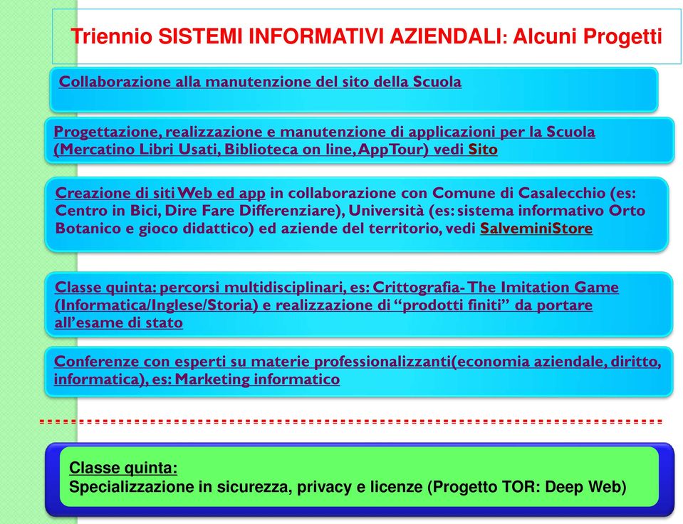 informativo Orto Botanico e gioco didattico) ed aziende del territorio, vedi SalveminiStore Classe quinta: percorsi multidisciplinari, es: Crittografia- The Imitation Game