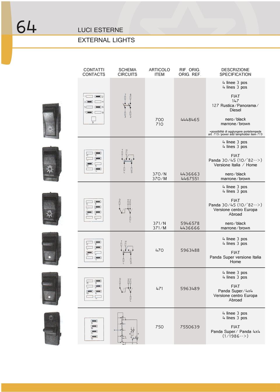 719/power add lampholder item 719 Panda 30/45 (10/ 82-->) Versione Italia / Home 370/N 370/M 4436663 4467551 Panda