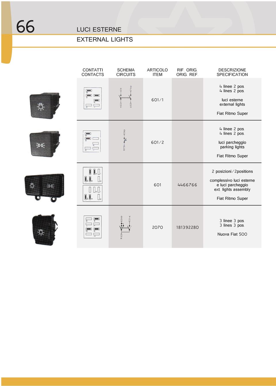 601/2 luci parcheggio parking lights Fiat Ritmo Super 2 posizioni/2positions 601 4466766