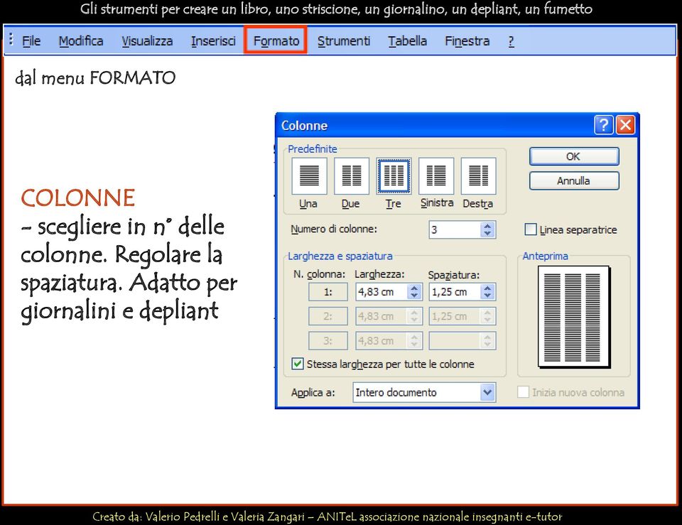 Regolare la spaziatura.