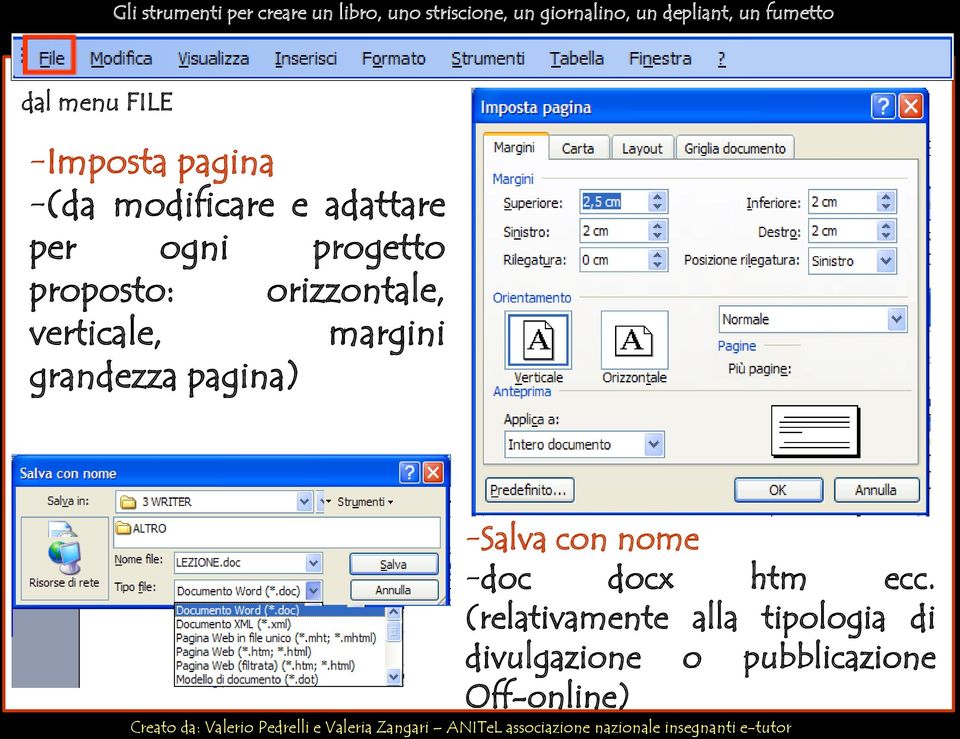 grandezza pagina) -Salva con nome -doc docx htm ecc.