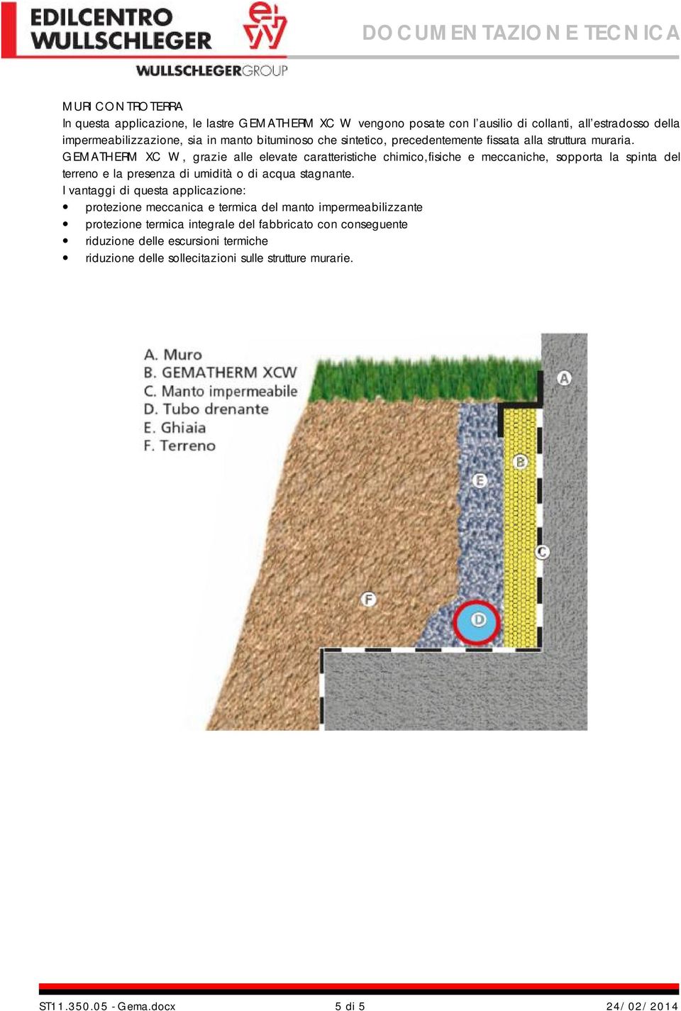 GEMATHERM XC W, grazie alle elevate caratteristiche chimico,fisiche e meccaniche, sopporta la spinta del terreno e la presenza di umidità o di acqua stagnante.