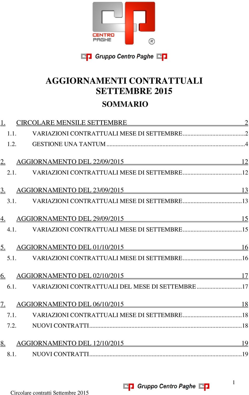 AGGIORNAMENTO DEL 29/09/2015 15 4.1. VARIAZIONI CONTRATTUALI MESE DI SETTEMBRE... 15 5. AGGIORNAMENTO DEL 01/10/2015 16 5.1. VARIAZIONI CONTRATTUALI MESE DI SETTEMBRE... 16 6.