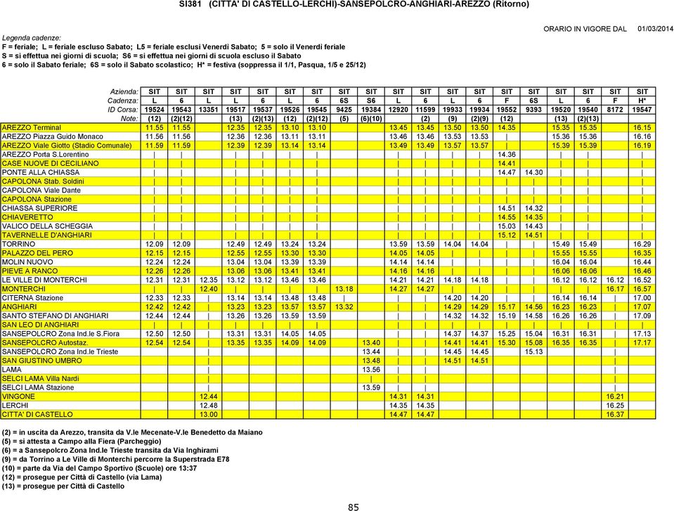 (2) (9) (2)(9) (12) (13) (2)(13) AREZZO Terminal 11.55 11.55 12.35 12.35 13.10 13.10 13.45 13.45 13.50 13.50 14.35 15.35 15.35 16.15 AREZZO Piazza Guido Monaco 11.56 11.56 12.36 12.36 13.11 13.11 13.46 13.