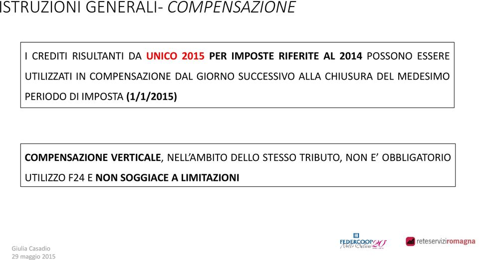 ALLA CHIUSURA DEL MEDESIMO PERIODO DI IMPOSTA (1/1/2015) COMPENSAZIONE VERTICALE,