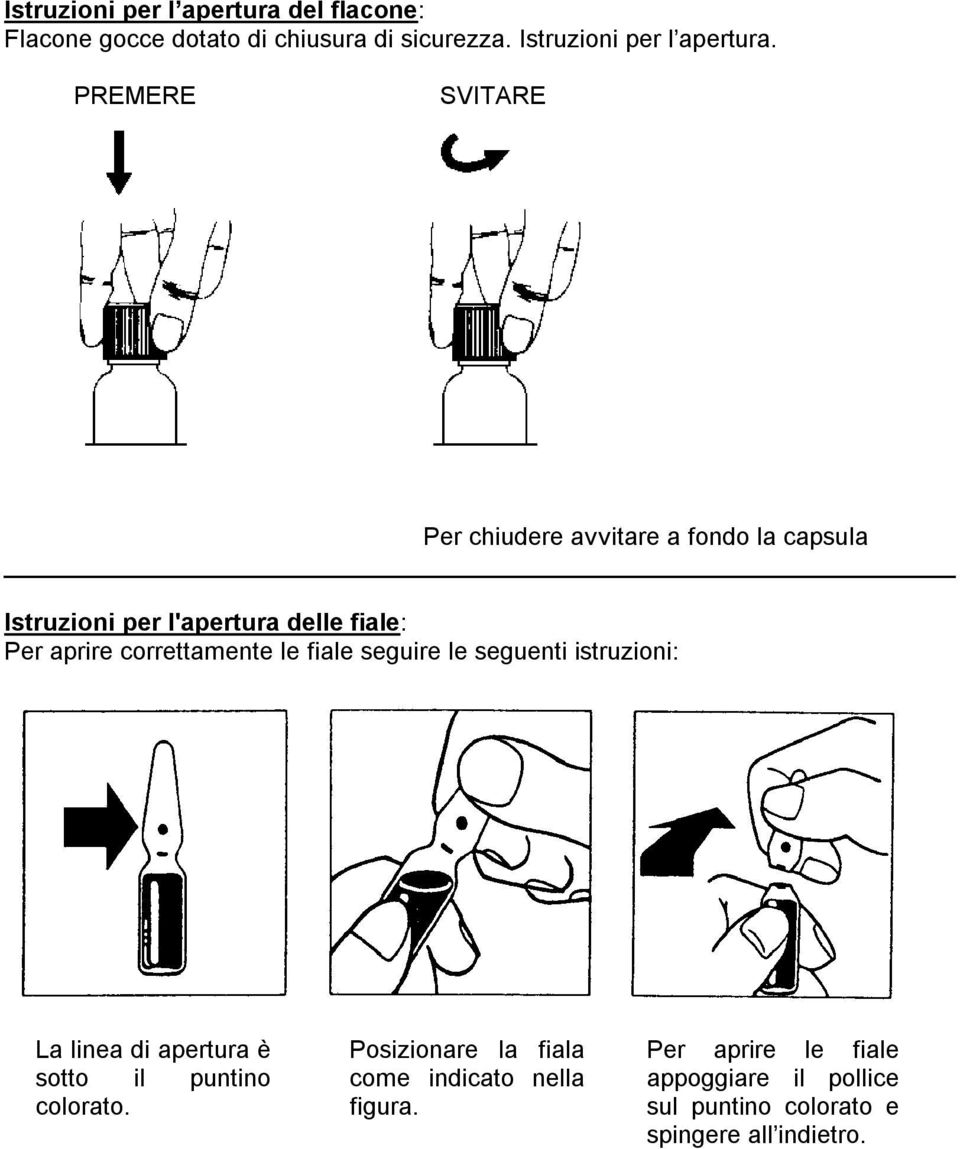 correttamente le fiale seguire le seguenti istruzioni: La linea di apertura è sotto il puntino colorato.