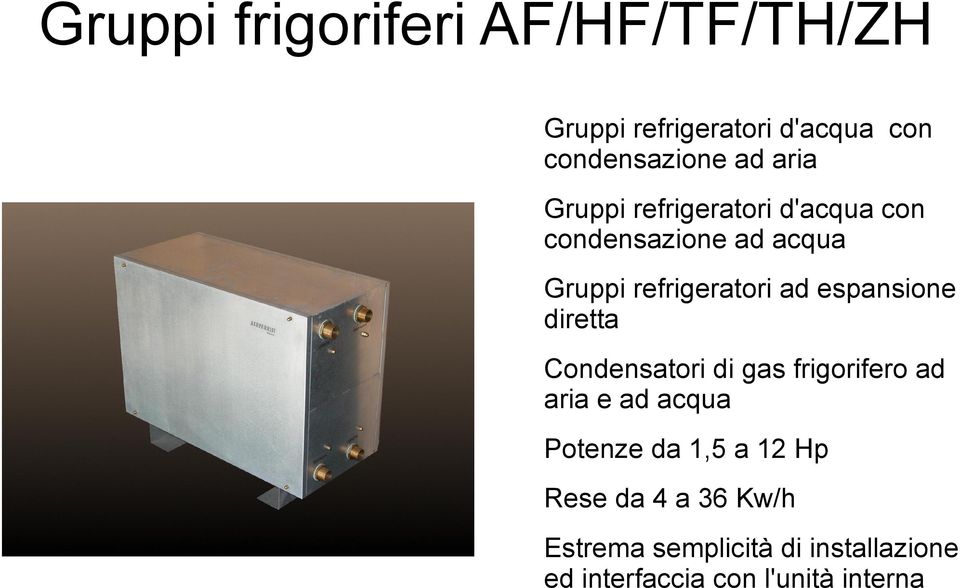 espansione diretta Condensatori di gas frigorifero ad aria e ad acqua Potenze da 1,5 a