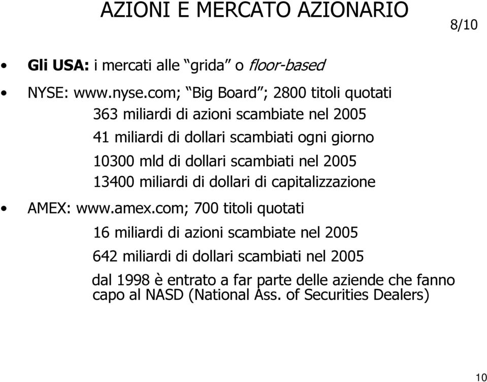 di dollari scambiati nel 25 34 miliardi di dollari di capitalizzazione AMEX: www.amex.