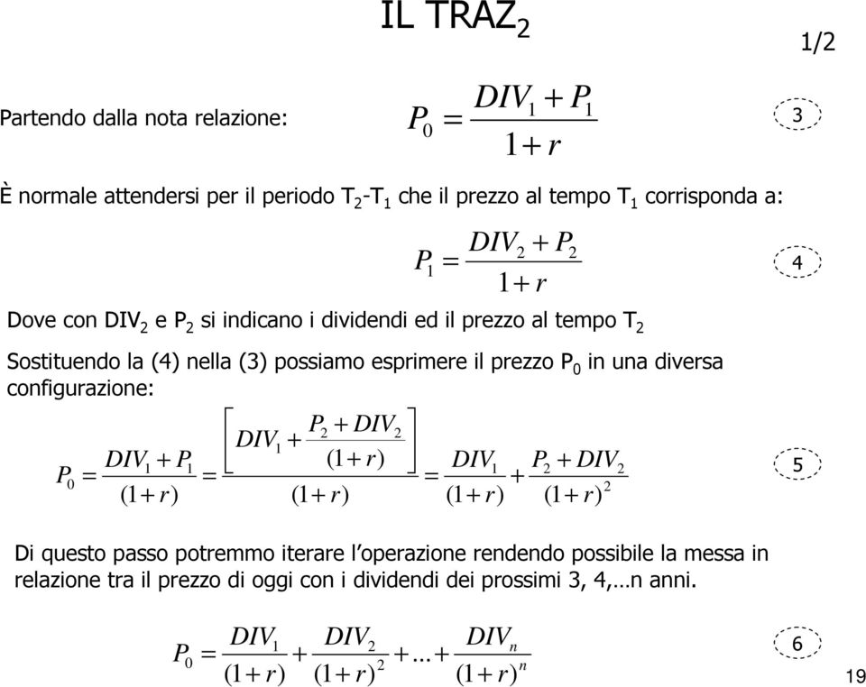 configurazione: 2 + DIV2 DIV + ( r) DIV + + DIV 2 + DIV = = = + 2 ( + r) ( + r) ( + r) ( + r) 2 5 Di questo passo potremmo iterare l operazione