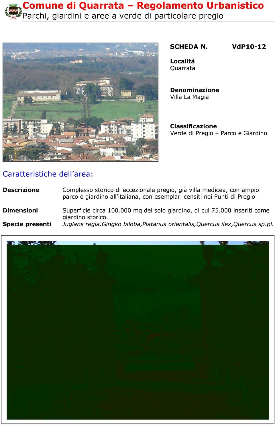 Dimensioni Specie presenti Complesso storico di eccezionale pregio, già villa medicea, con ampio parco e giardino all italiana, con esemplari