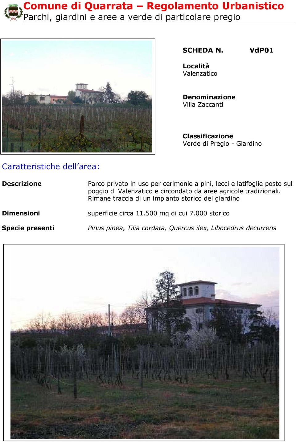 Dimensioni Specie presenti Parco privato in uso per cerimonie a pini, lecci e latifoglie posto sul poggio di Valenzatico e circondato da aree