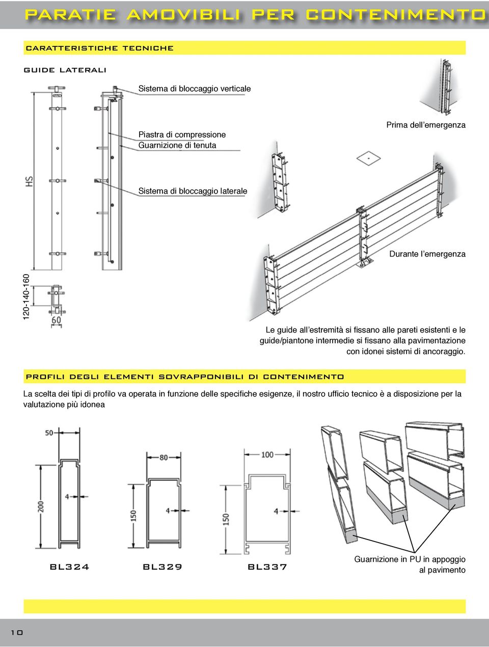 alle pareti esistenti e le guide/piantone intermedie si fissano alla pavimentazione con idonei sistemi di ancoraggio.