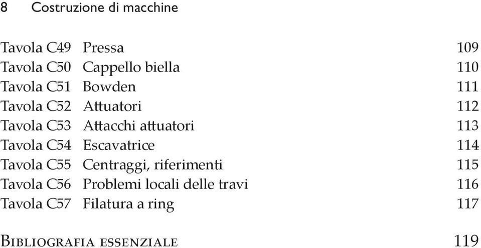 Tavola C54 Escavatrice 114 Tavola C55 Centraggi, riferimenti 115 Tavola C56