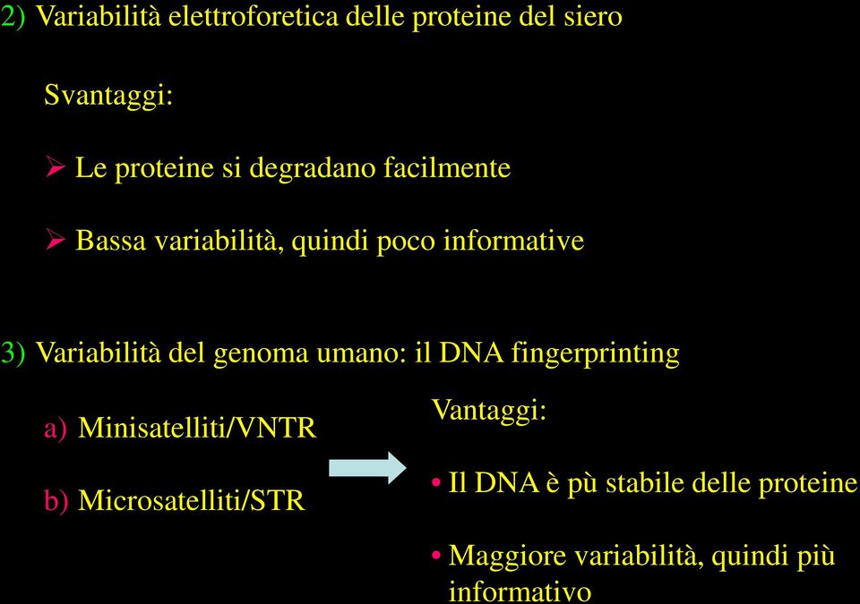 genoma umano: il DNA fingerprinting a) Minisatelliti/VNTR b) Microsatelliti/STR