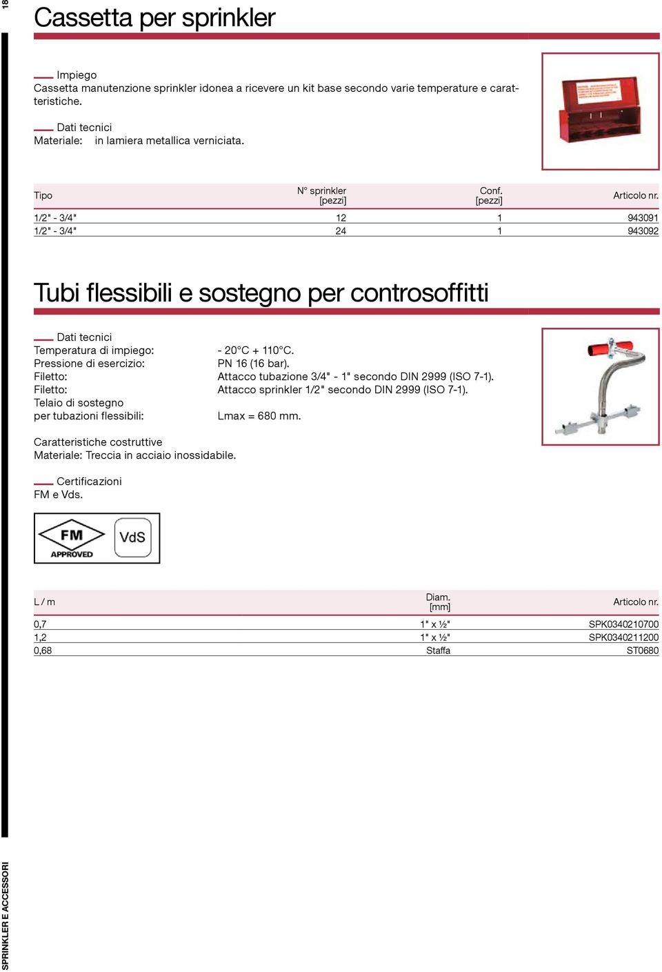 Pressione di esercizio: PN 16 (16 bar). Filetto: Attacco tubazione 3/4" - 1" secondo DIN 2999 (ISO 7-1). Filetto: Attacco sprinkler 1/2" secondo DIN 2999 (ISO 7-1).