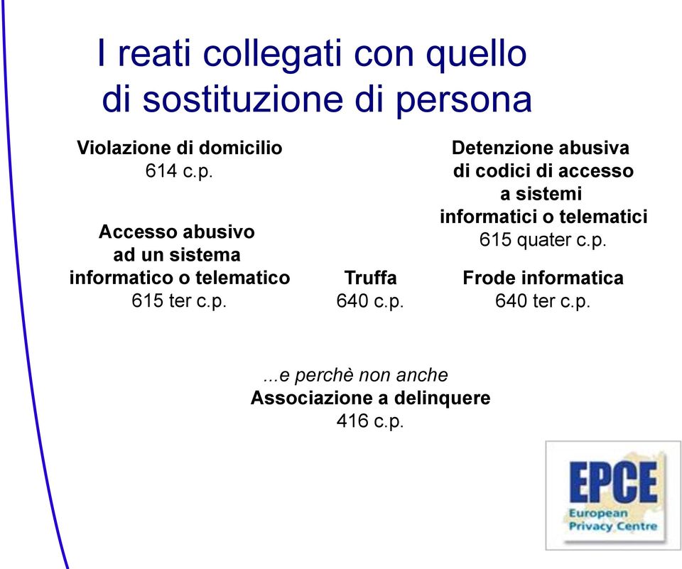 Accesso abusivo ad un sistema informatico o telematico 615 ter c.p.