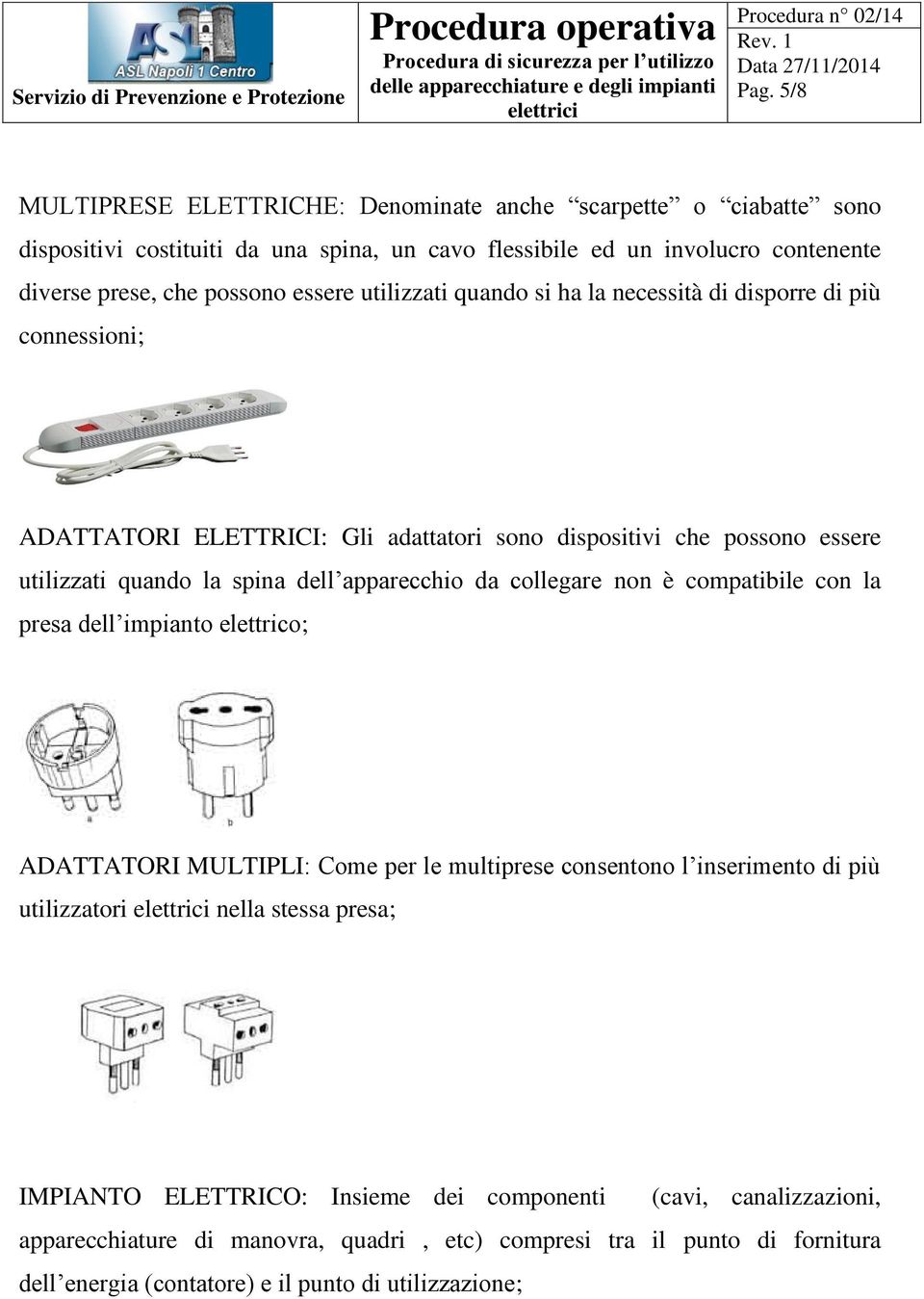 apparecchio da collegare non è compatibile con la presa dell impianto elettrico; ADATTATORI MULTIPLI: Come per le multiprese consentono l inserimento di più utilizzatori nella stessa