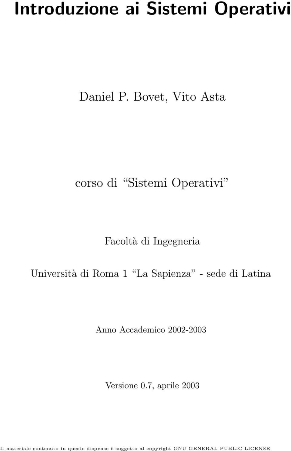 Università di Roma 1 La Sapienza - sede di Latina Anno Accademico 2002-2003