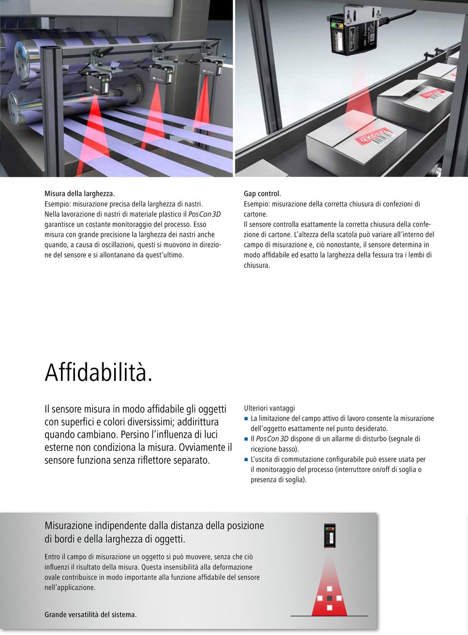 Esempio: misurazione della corretta chiusura di confezioni di cartone. Il sensore controlla esattamente la corretta chiusura della confezione di cartone.