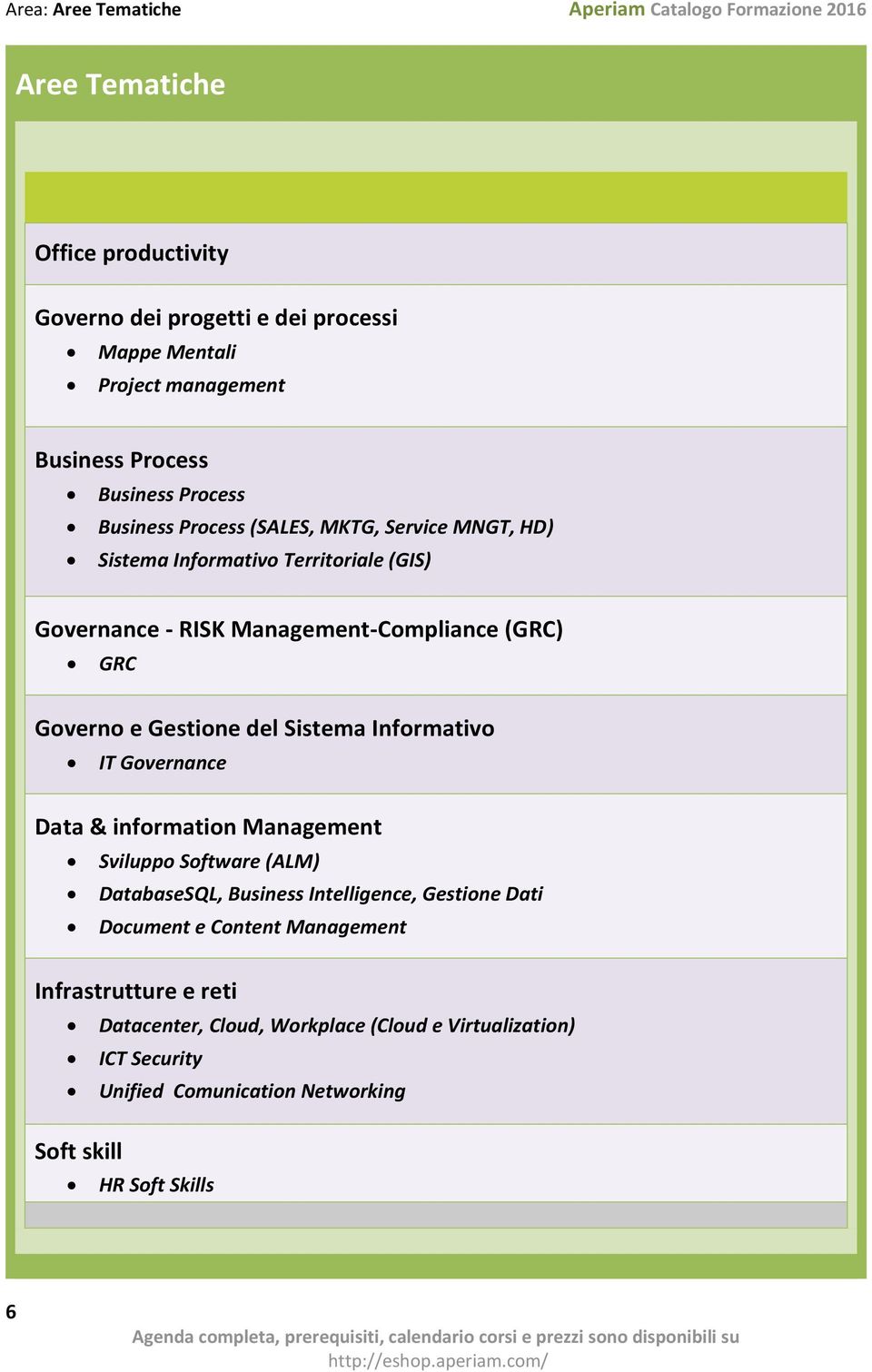 Governo e Gestione del Sistema Informativo IT Governance Data & information Management Sviluppo Software (ALM) DatabaseSQL, Business Intelligence, Gestione Dati