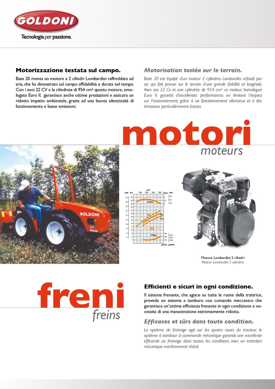 funzionamento e basse emissioni. Motorisation testée sur le terrain.