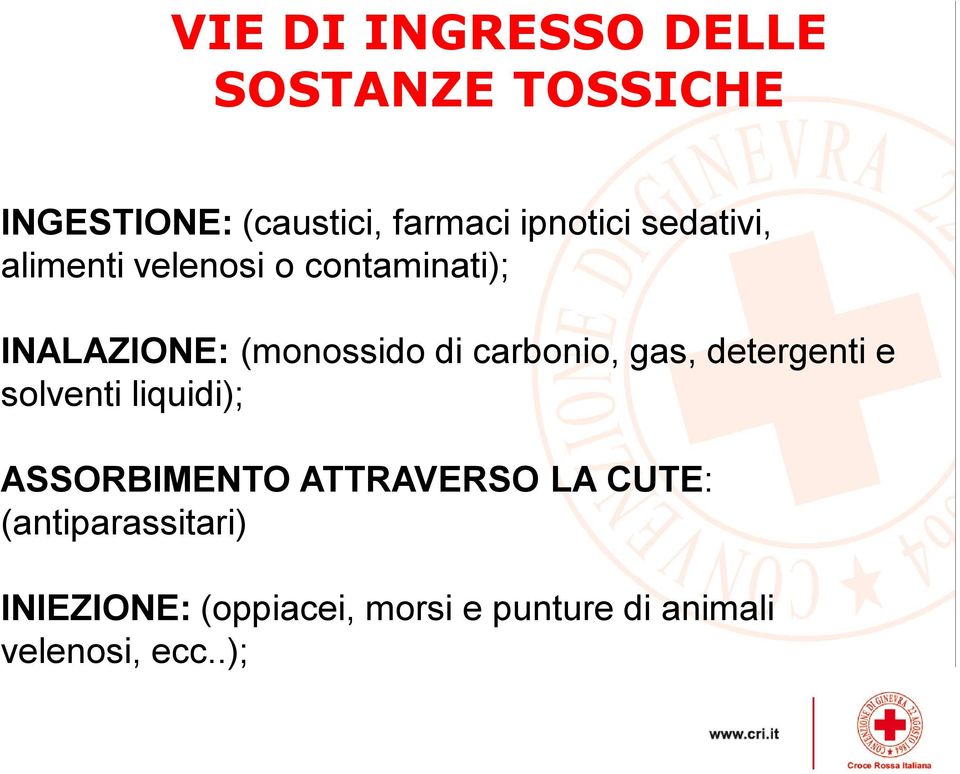 carbonio, gas, detergenti e solventi liquidi); ASSORBIMENTO ATTRAVERSO LA