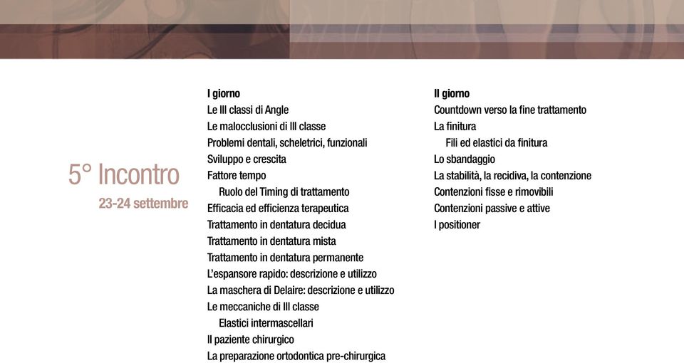 utilizzo La maschera di Delaire: descrizione e utilizzo Le meccaniche di III classe Elastici intermascellari Il paziente chirurgico La preparazione ortodontica pre-chirurgica II giorno