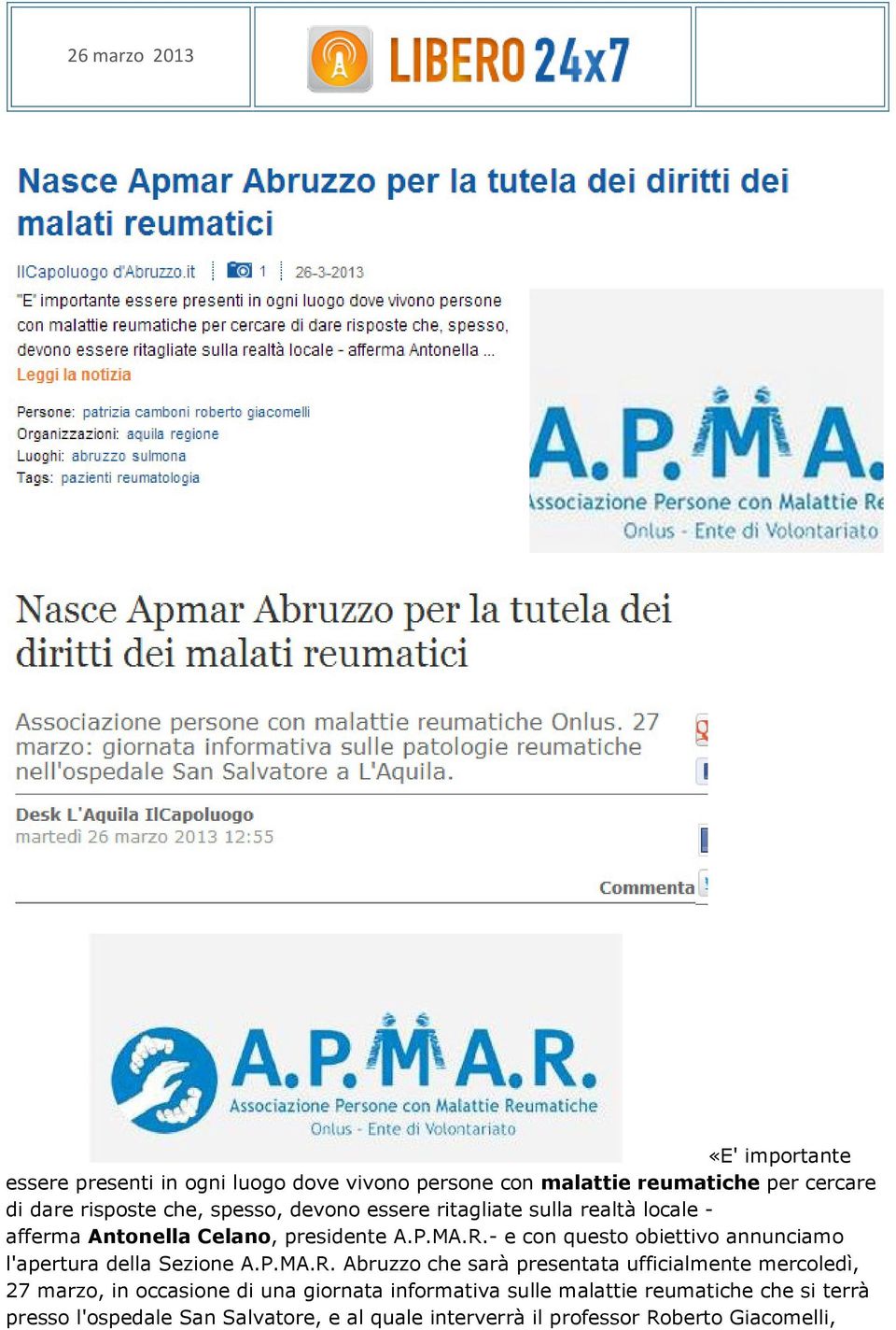 - e con questo obiettivo annunciamo l'apertura della Sezione A.P.MA.R.