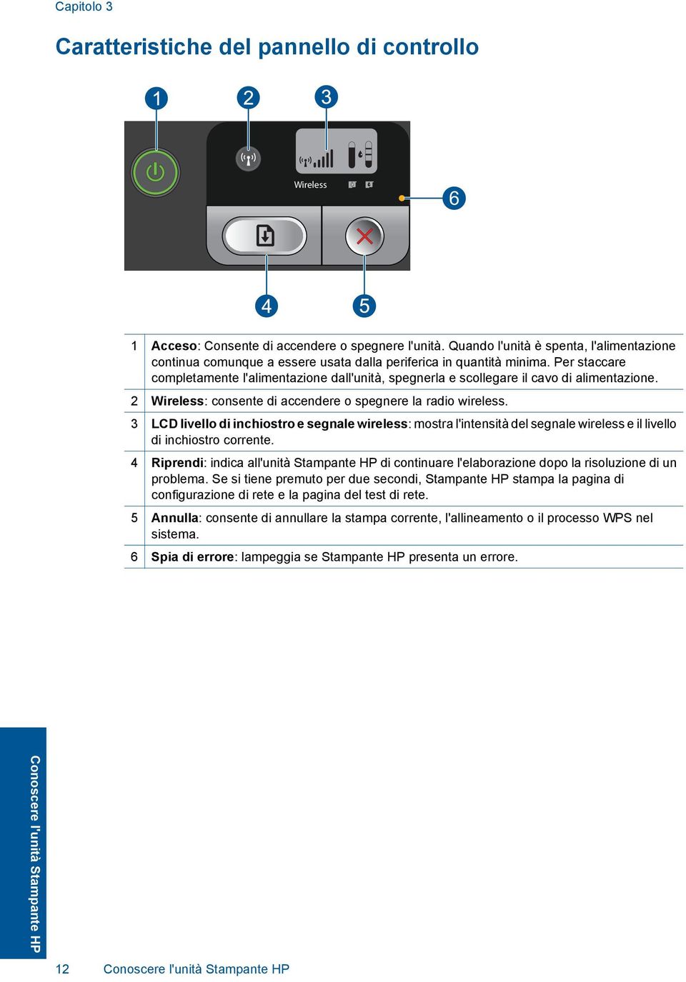 Per staccare completamente l'alimentazione dall'unità, spegnerla e scollegare il cavo di alimentazione. 2 Wireless: consente di accendere o spegnere la radio wireless.