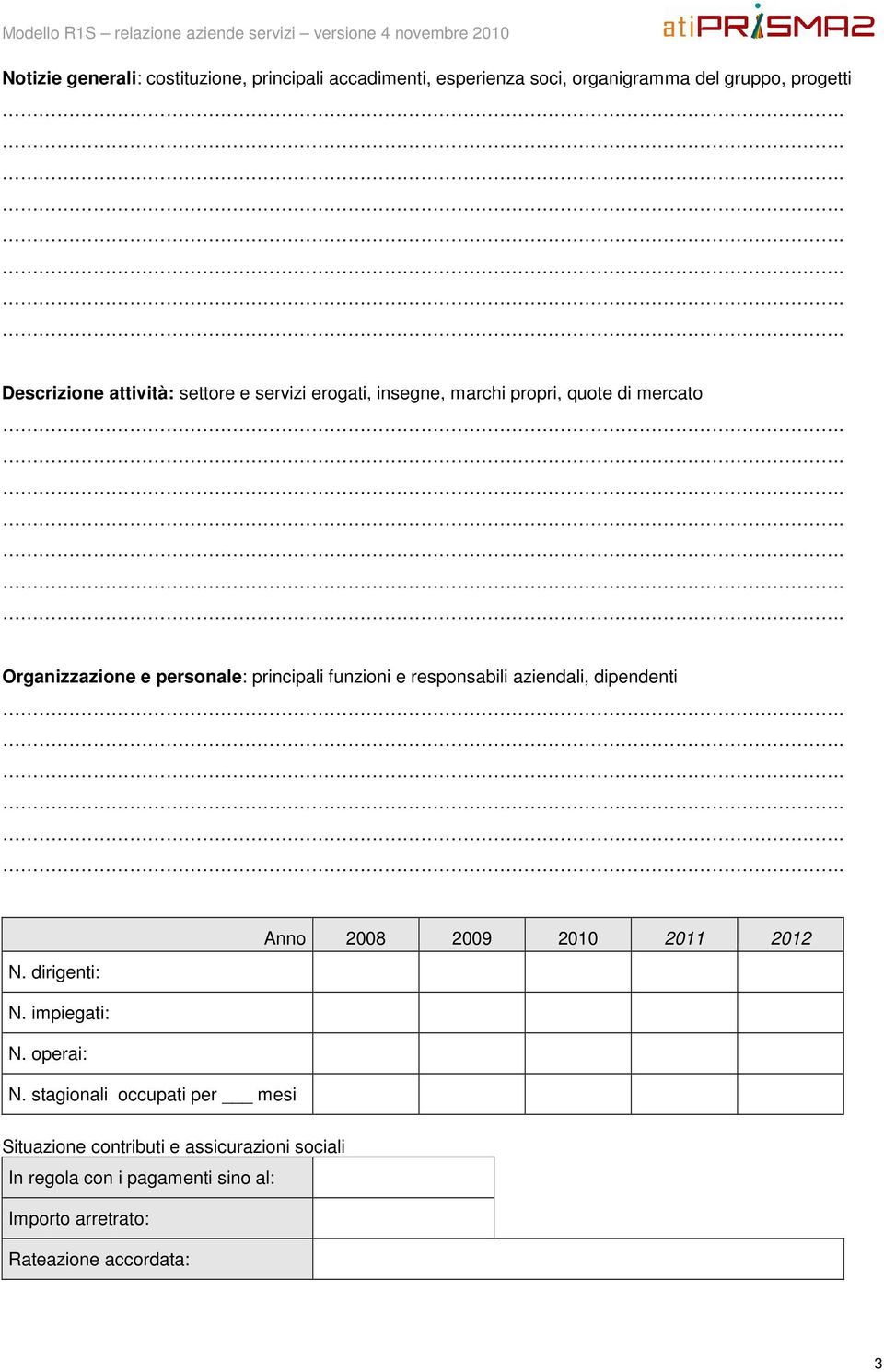 e responsabili aziendali, dipendenti Anno 2008 2009 2010 2011 2012 N. dirigenti: N. impiegati: N. operai: N.