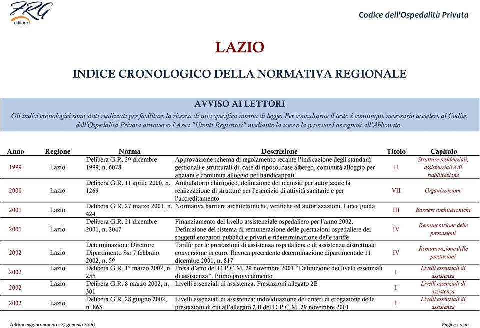 1999 Lazio Delibera G.R. 29 dicembre 1999, n.