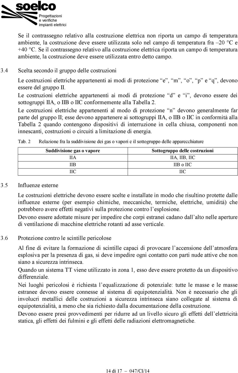 4 Scelta secondo il gruppo delle costruzioni Le costruzioni elettriche appartenenti ai modi di protezione e, m, o, p e q, devono essere del gruppo II.