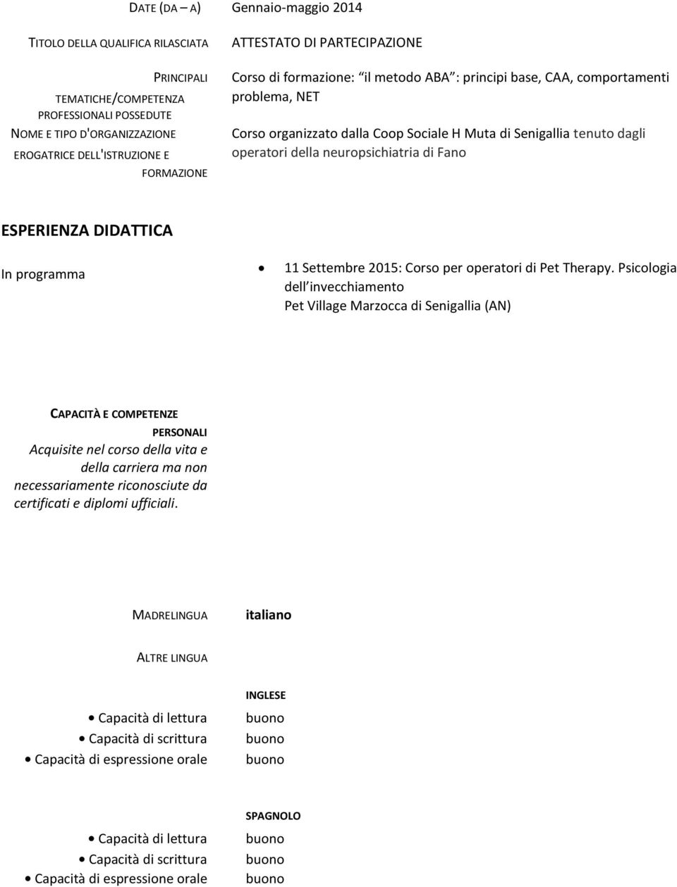 Psicologia dell invecchiamento Pet Village Marzocca di Senigallia (AN) PERSONALI Acquisite nel corso della vita e della carriera ma non necessariamente riconosciute da