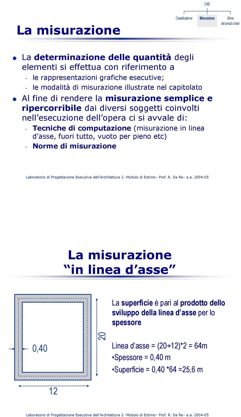 esecuzione dell opera ci si avvale di: Tecniche di computazione (misurazione in linea d asse, fuori tutto, vuoto per pieno etc) Norme di misurazione La misurazione in linea