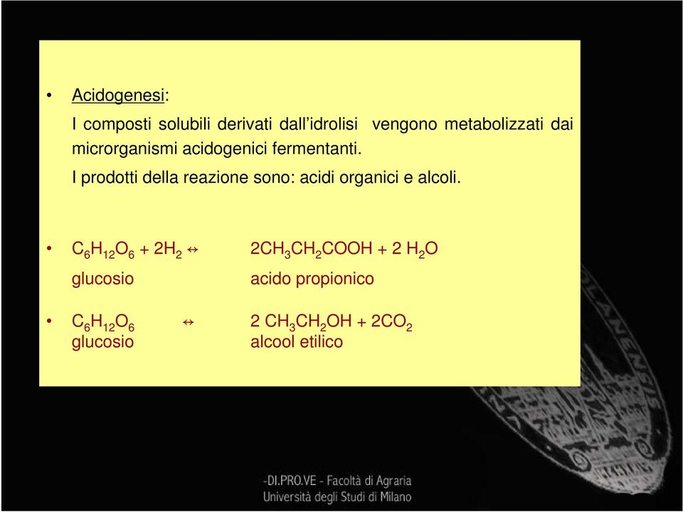 I prodotti della reazione sono: acidi organici e alcoli.