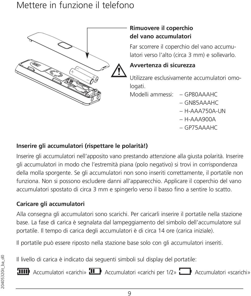 ) Inserire gli accumulatori nell apposito vano prestando attenzione alla giusta polarità.