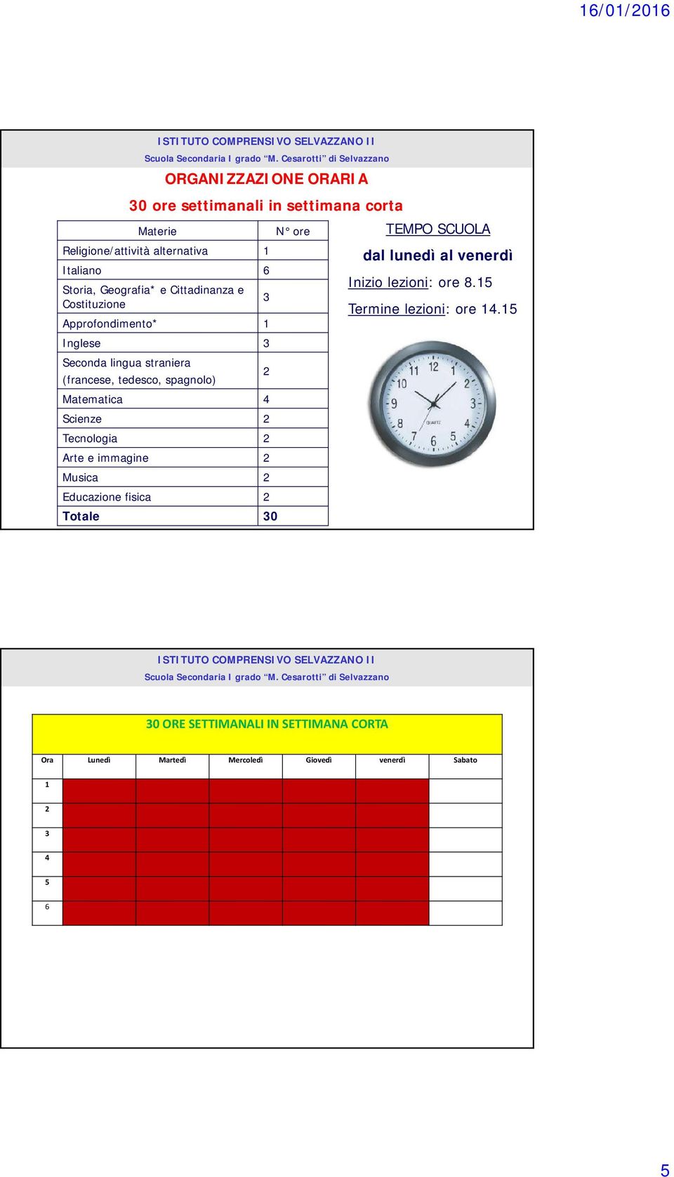 Seconda lingua straniera (francese, tedesco, spagnolo) Scuola Secondaria I grado M.