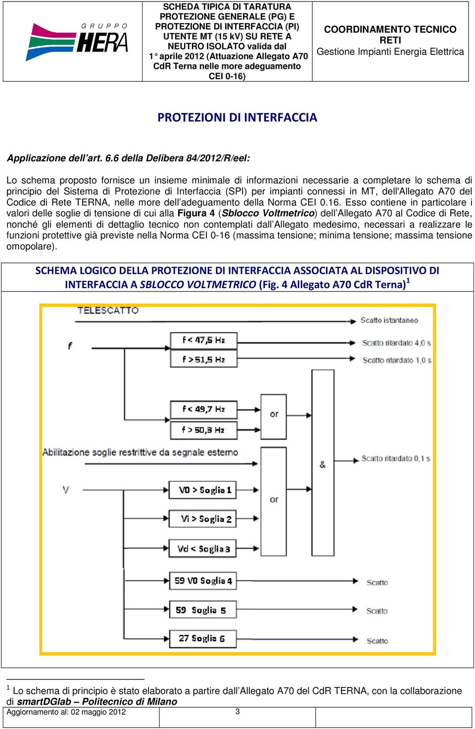 connessi in MT, dell'allegato A70 del Codice di Rete TERNA, nelle more dell adeguamento della Norma CEI 0.16.