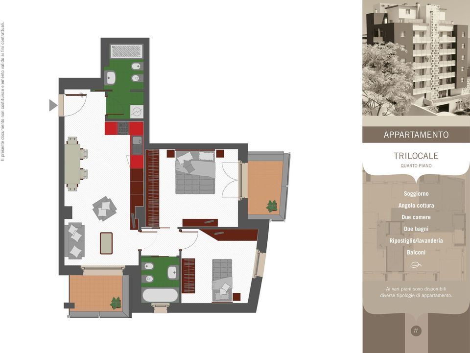 APPARTAMENTO TRILOCALE QUARTo PIANo Soggiorno Angolo cottura Due