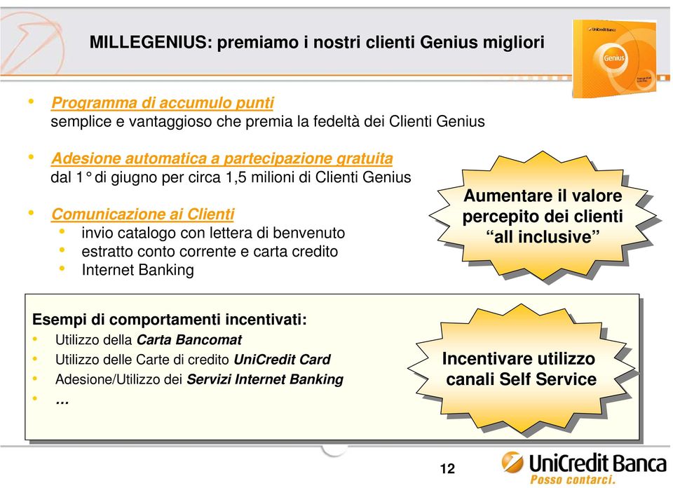 e carta credito Internet Banking Aumentare il il valore percepito dei dei clienti all all inclusive Esempi di di comportamenti incentivati: Utilizzo della della Carta