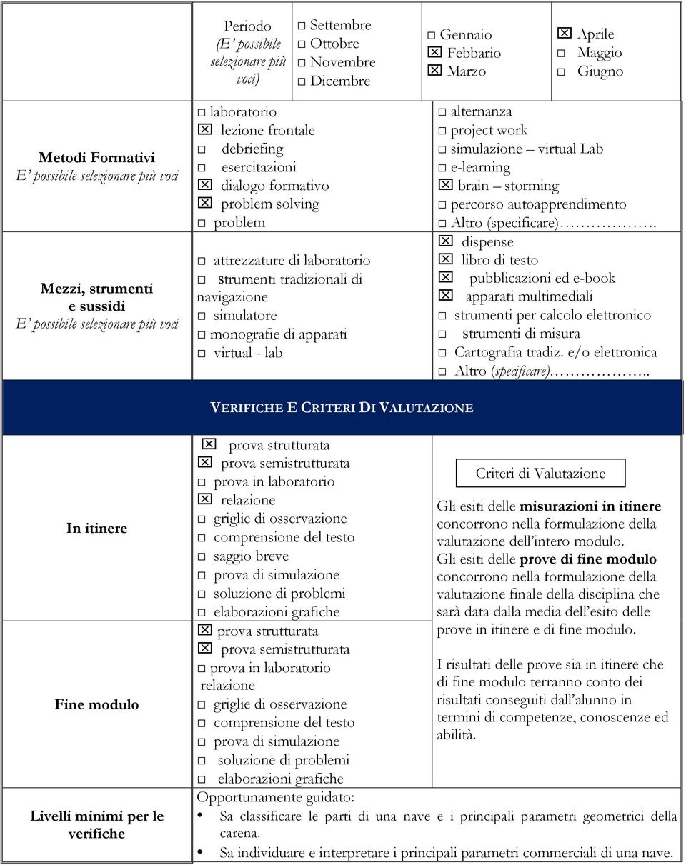 navigazione simulatore monografie di apparati virtual - lab alternanza project work simulazione virtual Lab e-learning x brain storming percorso autoapprendimento Altro (specificare).