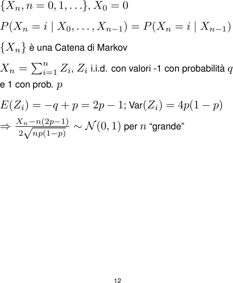 n i=1 Z i, Z i i.i.d. con valori -1 con probabilità q e 1 con prob.