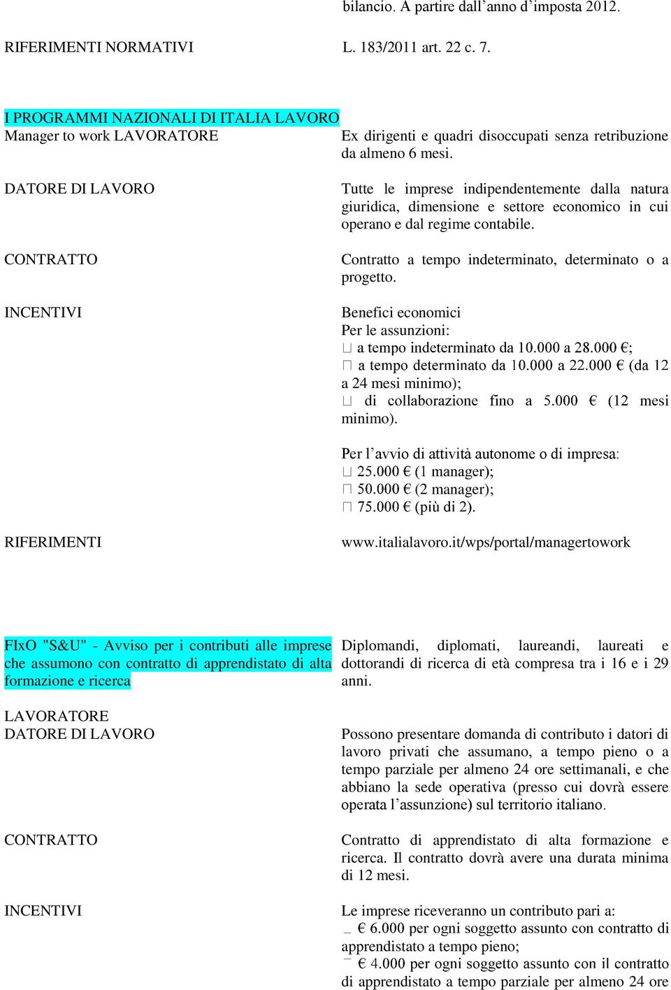 Tutte le imprese indipendentemente dalla natura giuridica, dimensione e settore economico in cui operano e dal regime contabile. Contratto a tempo indeterminato, determinato o a progetto.