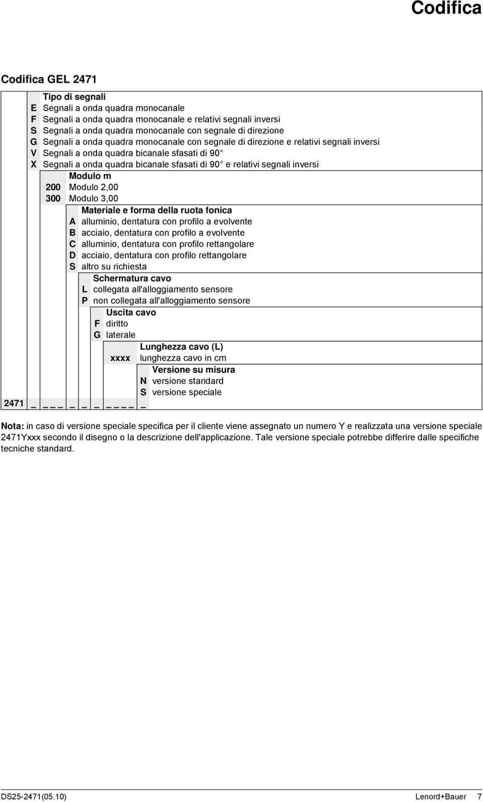 inversi Modulo m 00 Modulo,00 300 Modulo 3,00 Materiale e forma della ruota fonica A alluminio, dentatura con profilo a evolvente B acciaio, dentatura con profilo a evolvente C alluminio, dentatura