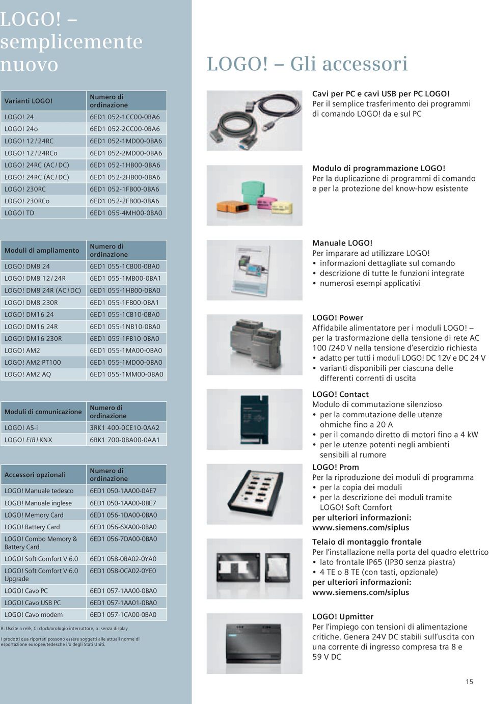 055-4MH00-0BA0 Cavi per PC e cavi USB per PC LOGO! Per il semplice trasferimento dei programmi di comando LOGO! da e sul PC Modulo di programmazione LOGO!