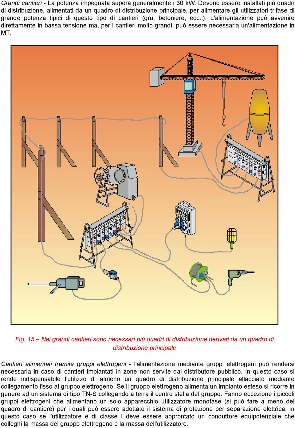 (gru, betoniere, ecc..). L'alimentazione può avvenire direttamente in bassa tensione ma, per i cantieri molto grandi, può essere necessaria un'alimentazione in MT. Fig.