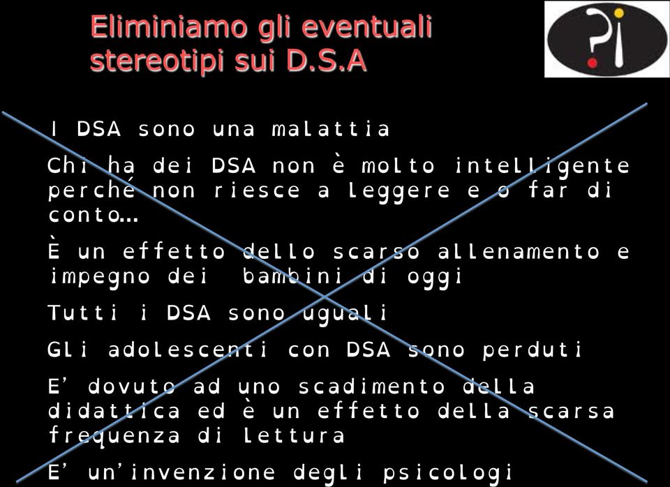 È un effetto dello scarso allenamento e impegno dei bambini di oggi 4. Tutti i DSA sono uguali 5.