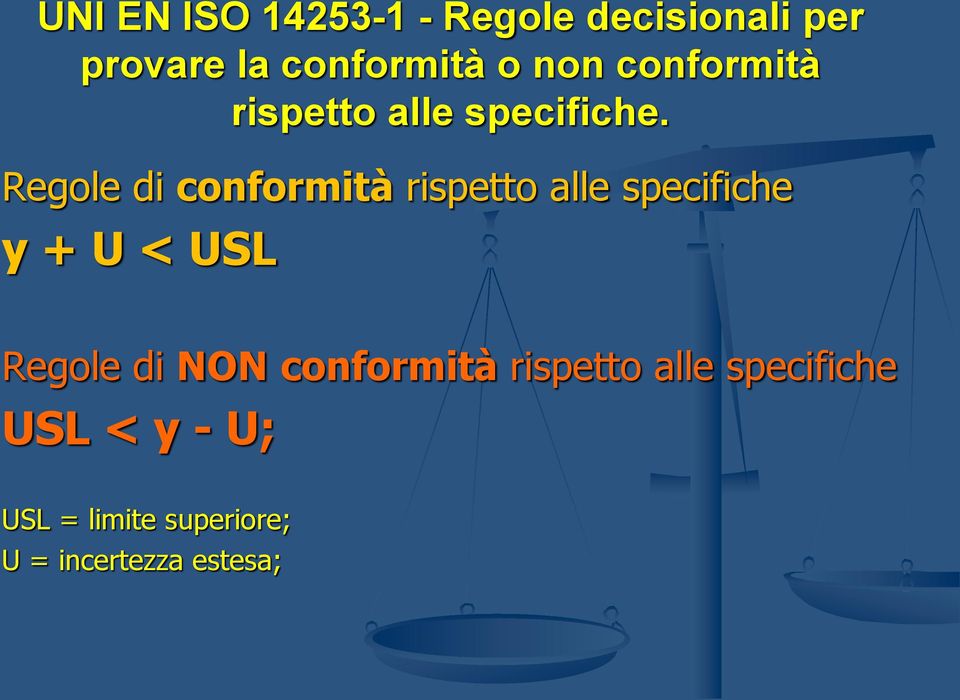 Regole di conformità rispetto alle specifiche y + U < USL Regole di