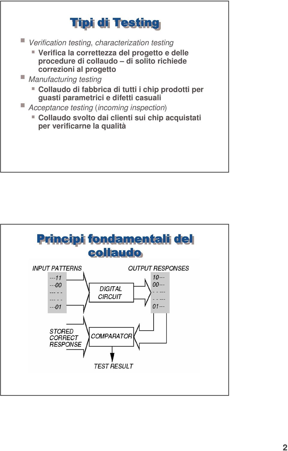 tutti i chip prodotti per guasti parametrici e difetti casuali Acceptance testing (incoming inspection)